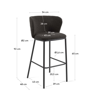 Ciselia stool with black bouclé and black metal, height 65 cm FSC Mix Credit - sizes