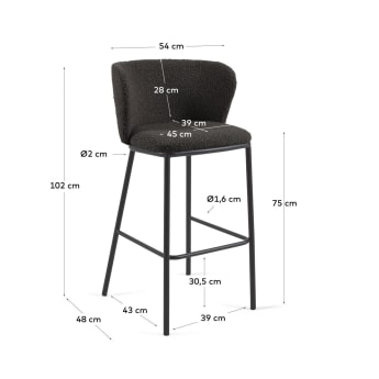 Ciselia stool with black bouclé and black metal, height 75 cm FSC Mix Credit - sizes