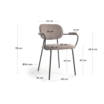 Krzesło Auxtina różowy sztruks i czarny metal - rozmiary