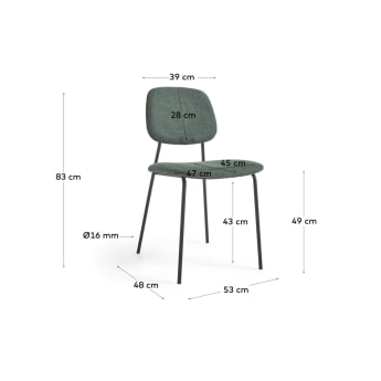 Benilda dark green stackable chair with oak veneer and steel with black finish - sizes
