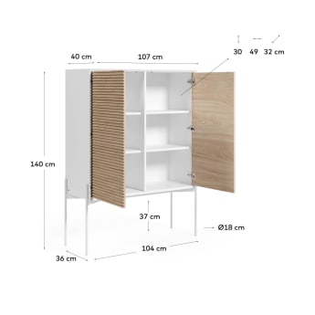 Marielle Sideboard 2 Türen Eschenfurnier weiße Lackierung und Metall in Weiß 107 x 140 cm - Größen