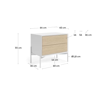 Marielle bedside table made from ash wood with white lacquer 64 x 54 cm. - sizes