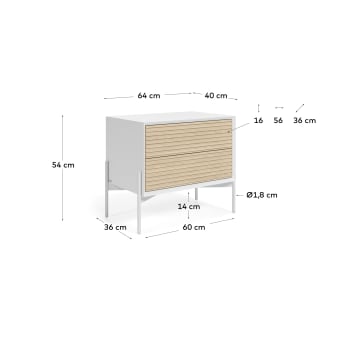 Table de chevet Marielle en contreplaqué de frêne laqué blanc 64 x 54 cm - dimensions
