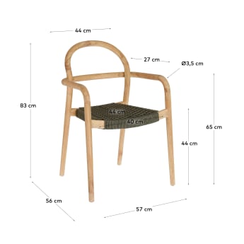 Krzesło sztaplowane Sheryl z litego drewna eukaliptusowego i zielonej liny FSC 100% FSC - rozmiary