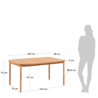 Tavolo Sheryl in legno massello di eucalipto 160 x 90 cm FSC 100% - dimensioni