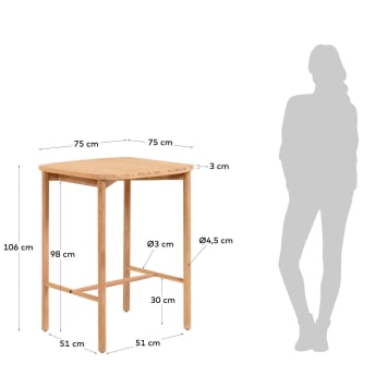 Tavolo alto Sheryl in legno massello di eucalipto 75 x 75 cm FSC 100% - dimensioni