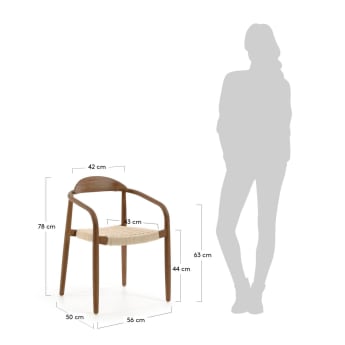 Chaise Nina en bois d'acacia massif finition noyer et corde beige FSC 100% - dimensions