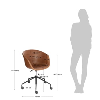 Cadira d'escriptori Yvette pell sintètica marró - mides