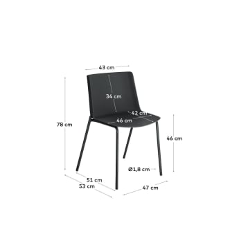 Hannia black chair with black steel legs - sizes