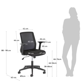 Krzesło biurowe Nasia czarne - rozmiary