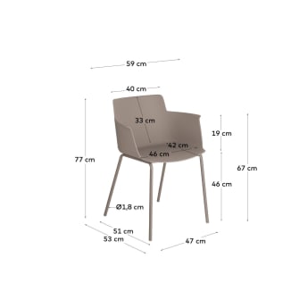 Stuhl mit Armlehnen Hannia braun und Stahlbeine braun - Größen
