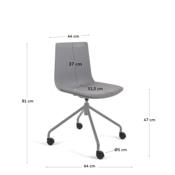 Chaise de bureau Ralfi grise avec assise gris foncé - dimensions