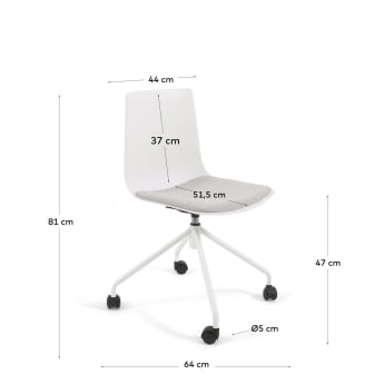 Cadeira de escritório Ralfi branco com assento cinza-claro - tamanhos