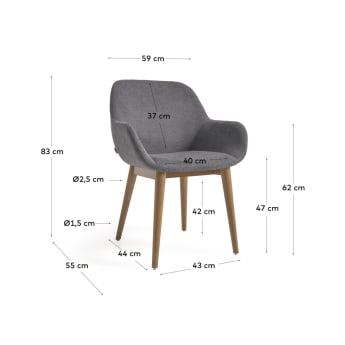 Καρέκλα Konna, σκούρο γκρι και πόδια σε μασίφ ξύλο οξιάς σε σκουρόχρωμο φινίρισμα - μεγέθη