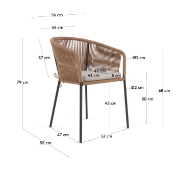 Yanet Stuhl aus Seil in Beige mit Beinen aus verzinktem Stahl - Größen