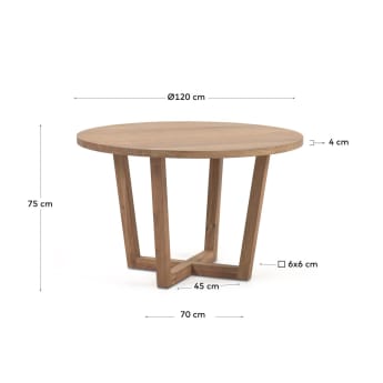 Tavolo rotondo Nahla in legno massello di acacia con finitura naturale Ø 120 cm - dimensioni