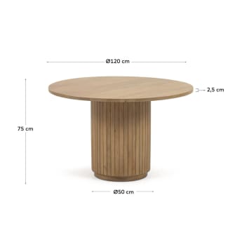 Mesa redonda Licia de madeira maciça de mangueira com acabamento natural Ø 120 cm - tamanhos