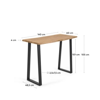 Table haute Alaia en bois d'acacia finition naturelle 140 x 60cm - dimensions