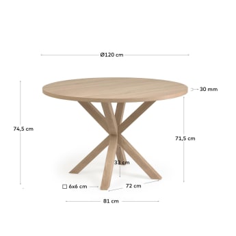 Table ronde Argo en mélaminé finition naturelle et pieds en acier effet bois Ø 120 cm - dimensions