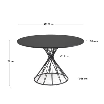 Okrągły stół Niut z lakierowanej czarno płyty MDF czarne wykończenie stalowe nogi Ø120cm - rozmiary