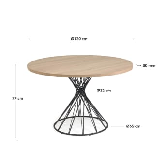 Okrągły stół Niut z melaminy wykończenie naturalne nogi stalowe wykończenie czarne Ø 120cm - rozmiary