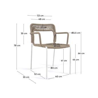Καρέκλα Cailin, σκοινί μπεζ, λευκά πόδια σε γαλβανισμένο ατσάλι - μεγέθη