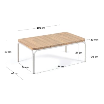 Mesa de centro Cailin madera maciza acacia patas acero galvanizado blanco 100x60cm FSC100% - tamaños