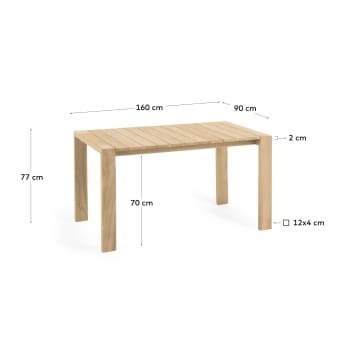 Table de jardin Victoire en bois de teck massif 160 x 90 cm - dimensions