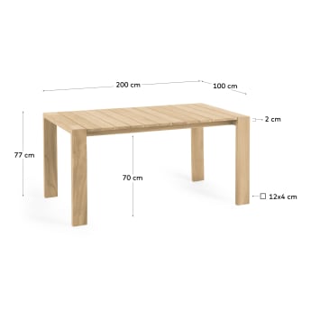 Table de jardin Victoire en bois de teck massif 200 x 100 cm - dimensions
