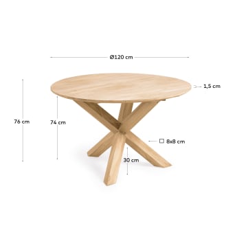 Table ronde de jardin Teresinha en bois de teck massif Ø 120 cm - dimensions