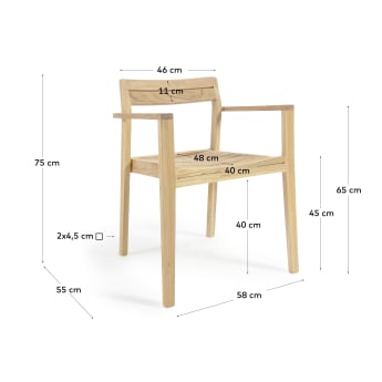 Chaise d'extérieur Victoire en bois de teck massif - dimensions