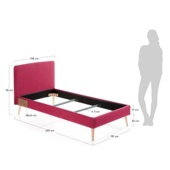 Dyla bed 90 x 190 cm burgundy - sizes