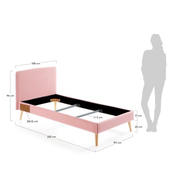 Fodera per letto Dyla rosa per materasso da 90 x 190 cm - dimensioni