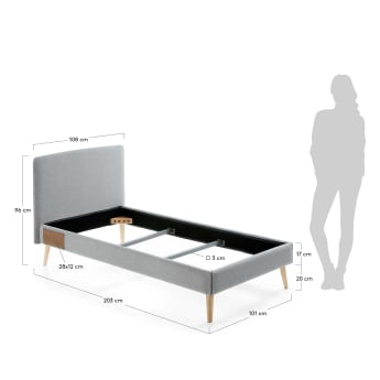 Dyla Bezug in Grau für Bett mit Matratzengröße von 90 x 190 cm - Größen