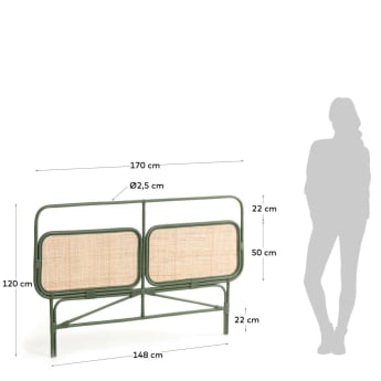 Tête de lit Margaret en rotin avec finition verte 170 x 120 cm - dimensions