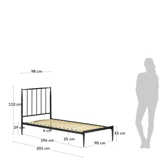 Natacha 90 x 190 cm graphite bed - sizes