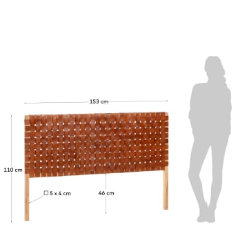 Calixta solid teak wood and leather headboard, for 150 cm beds - sizes