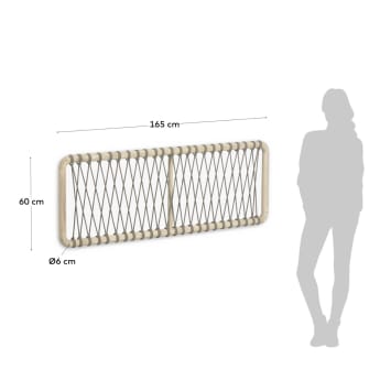 Aberash Bettkopfteil aus massivem Mindiholz und Seil in Grau für Bett von 160 cm - Größen
