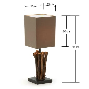 Lampe de table Antares en bois rouge et bois d'hévéa - dimensions