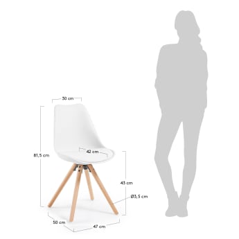 Krzesło Ralf białe z drewnianymi nogami - rozmiary