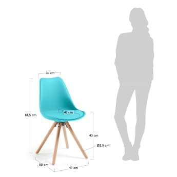 Cadeira Ralf azul e natural - tamanhos