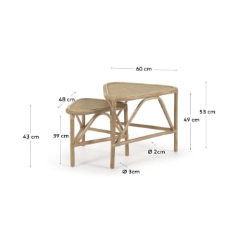 Σετ 2 βοηθητικά τραπέζια Queenie, rattan σε φυσικό φινίρισμα, 65 x 53 εκ και 50 x 42 εκ - μεγέθη