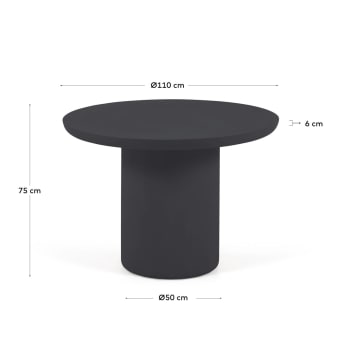 Tavolo da esterno Taimi rotondo in cemento con finitura nera Ø 110 cm - dimensioni