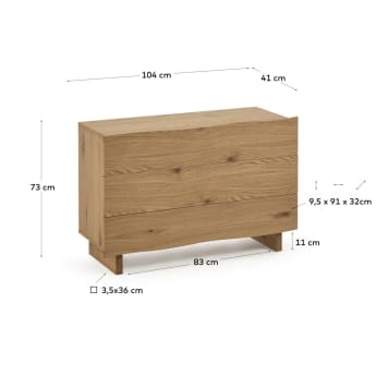Rasha chest of drawers with oak veneer with natural finish 104 x 73 cm. - sizes