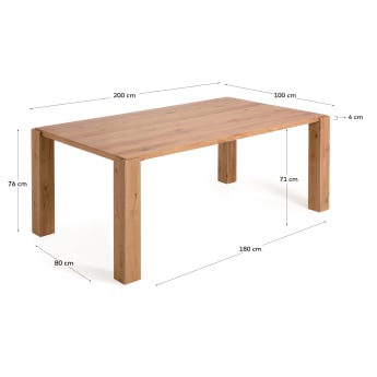Table Deyanira en contreplaqué de chêne et pieds en bois de chêne massif 200 x 100 cm - dimensions