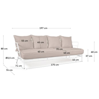 Mareluz 3-Sitzer Sofa aus Stahl weiß 197 cm - Größen