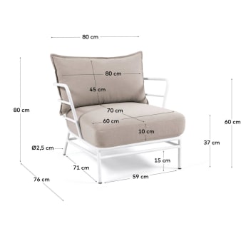 Fotel Mareluz z białej stali - rozmiary