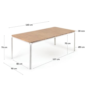 Table Cailin bois d'acacia massif et pieds en acier galvanisé blanc 160 x 90 cm FSC 100% - dimensions