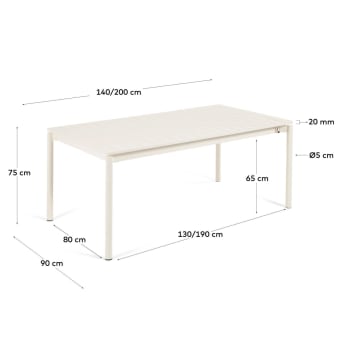 Zaltana extendable aluminium outdoor table with matt white finish 140 (200) x 90 cm - sizes