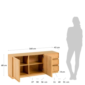 Taiana 2 door 3 drawer sideboard in oak veneer, 160 x 68 cm - sizes